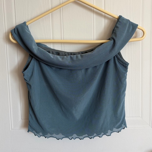 Motel Rocks Slate Off-Shoulder Mesh Crop Top | Size M - Picture 3 of 6